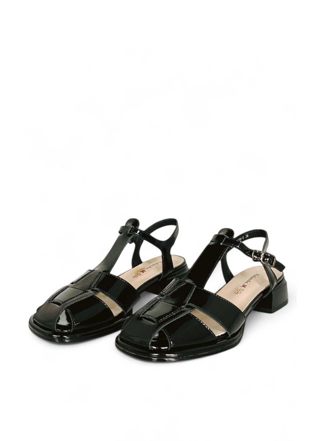 Черные босоножки Melanda.M с ремешком лаковые, плетение
