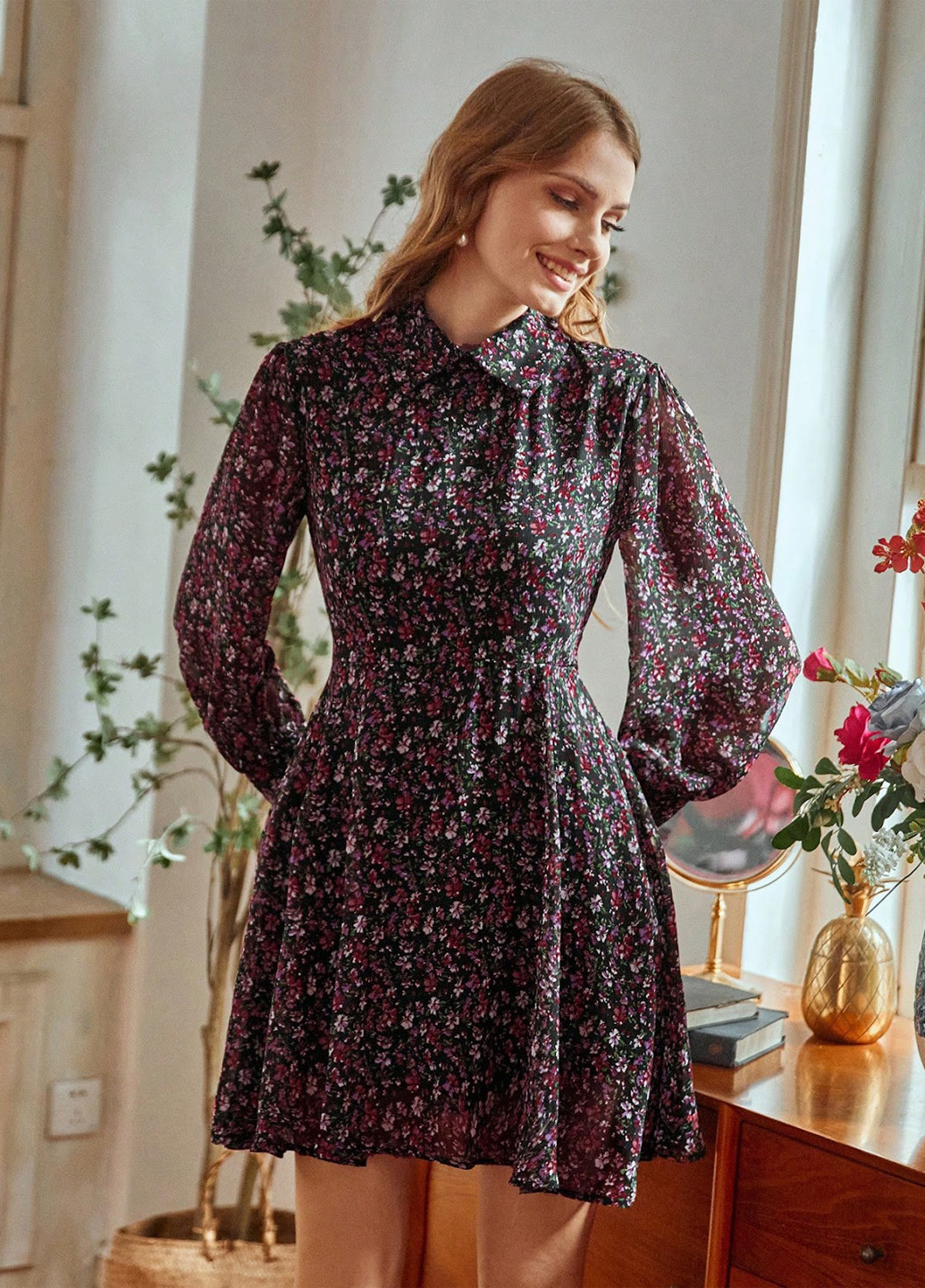 Комбінована кежуал сукня кльош SHEIN з квітковим принтом