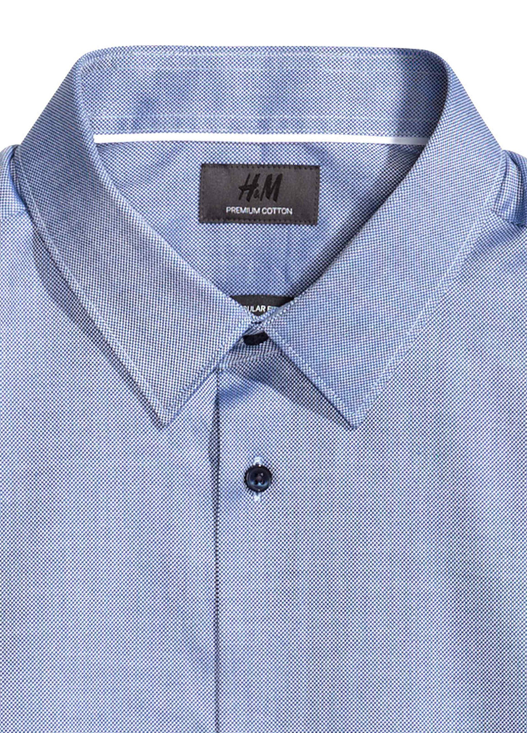 Голубой классическая рубашка однотонная H&M с коротким рукавом