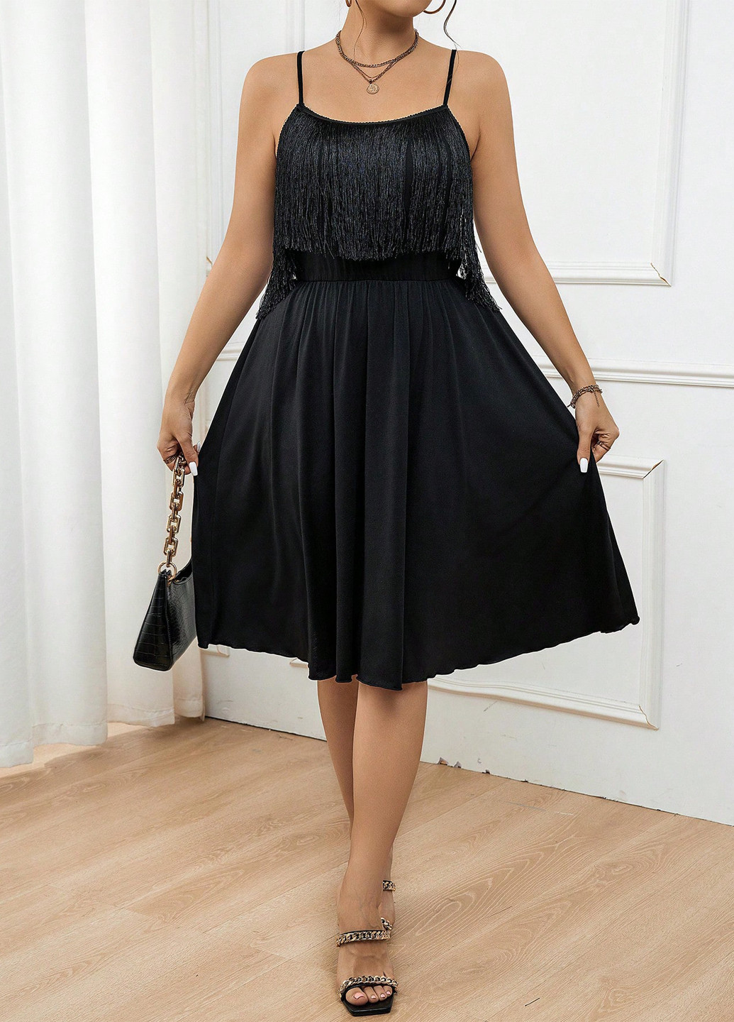 Чорна святковий сукня кльош SHEIN однотонна