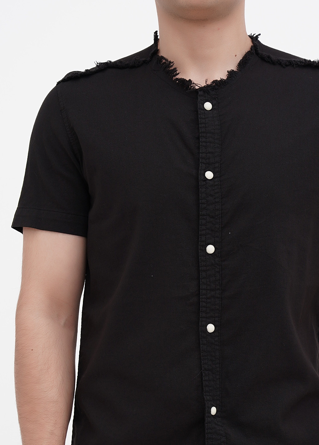 Черная кэжуал рубашка однотонная No Brand