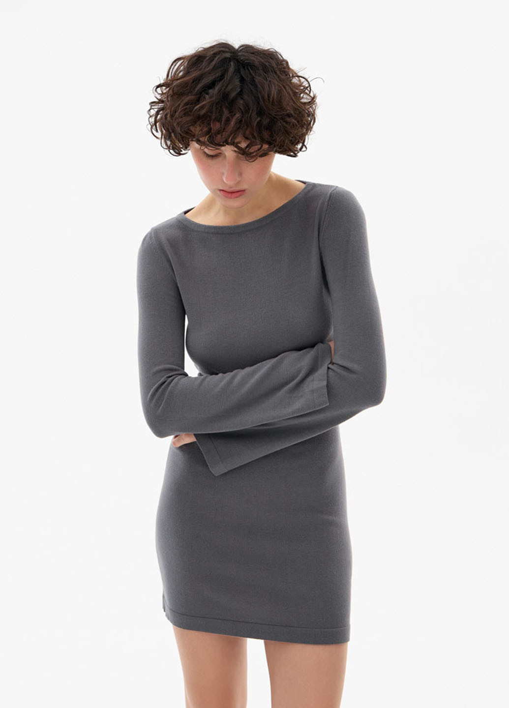 Серое кэжуал платье Promin однотонное