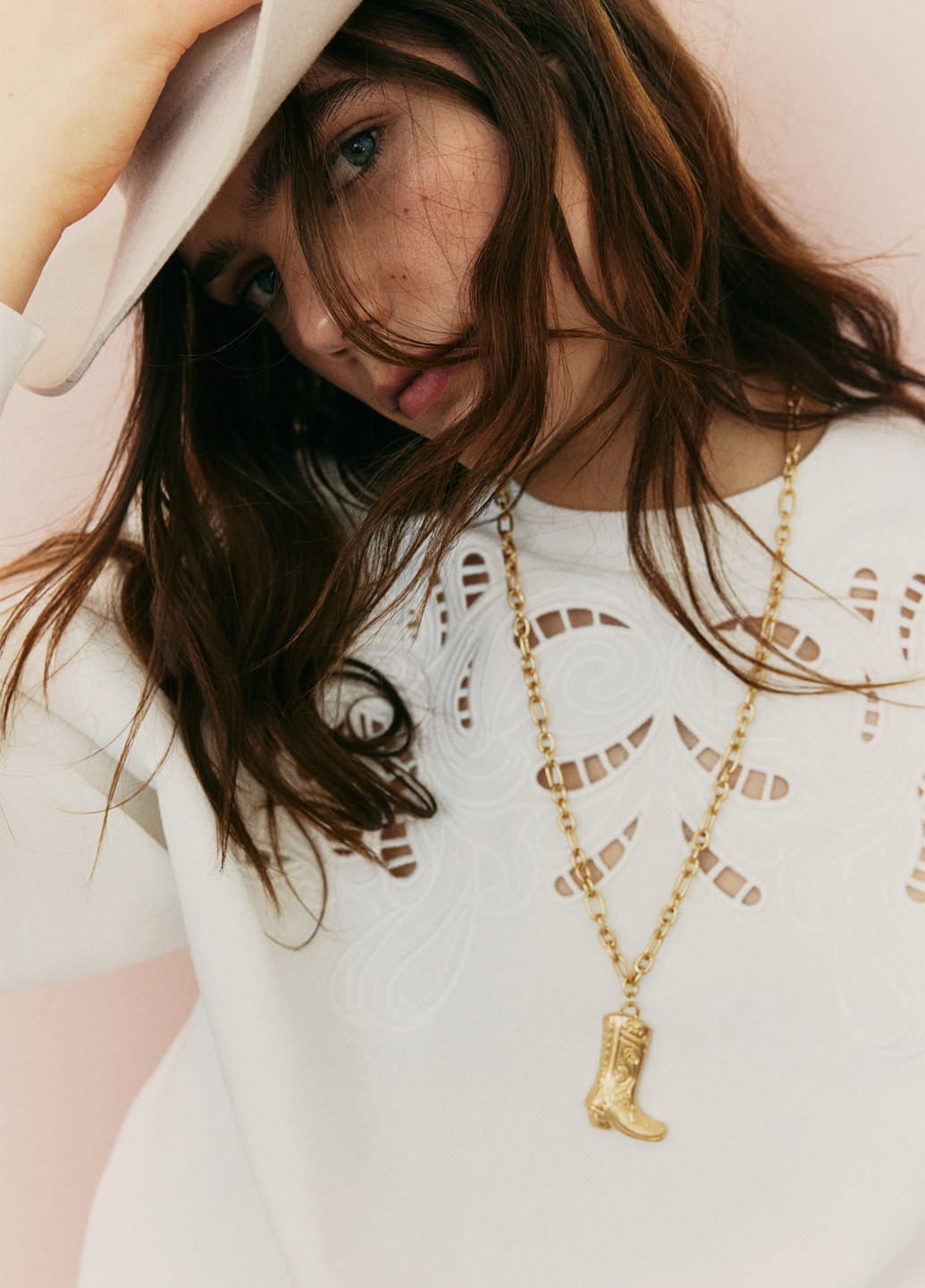 Білий світшот H&M однотонний вишивка рішельє (366778438)