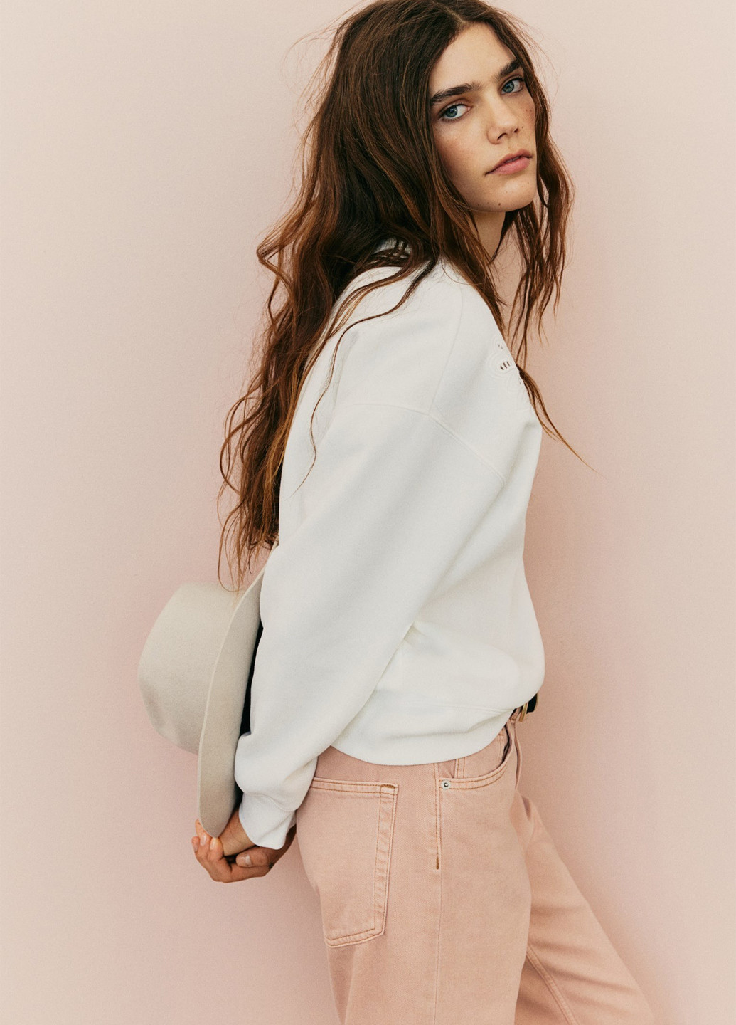 Білий світшот H&M однотонний вишивка рішельє (366778438)