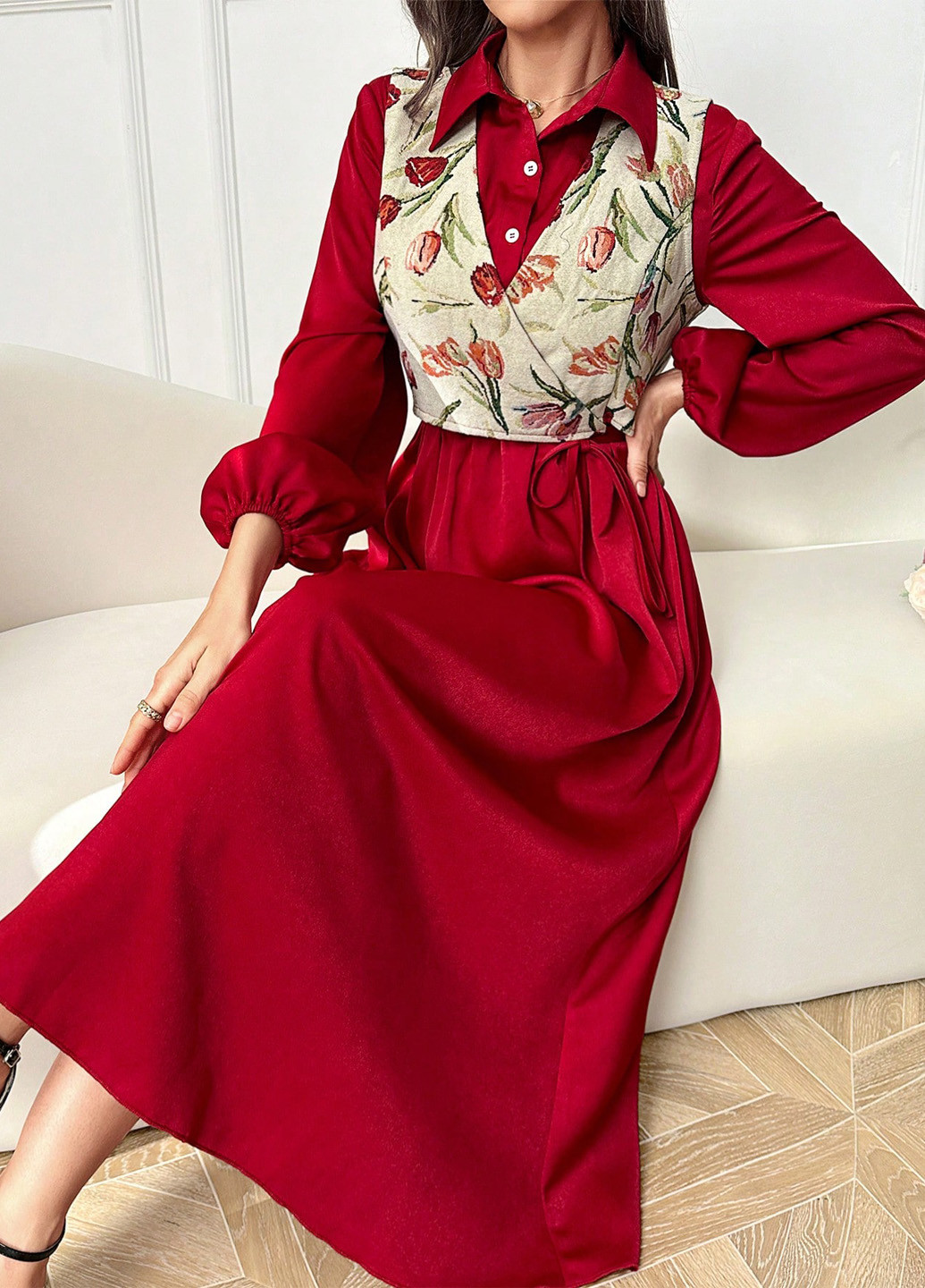 Червоний демісезонний комплект (жилет, сукня) SHEIN