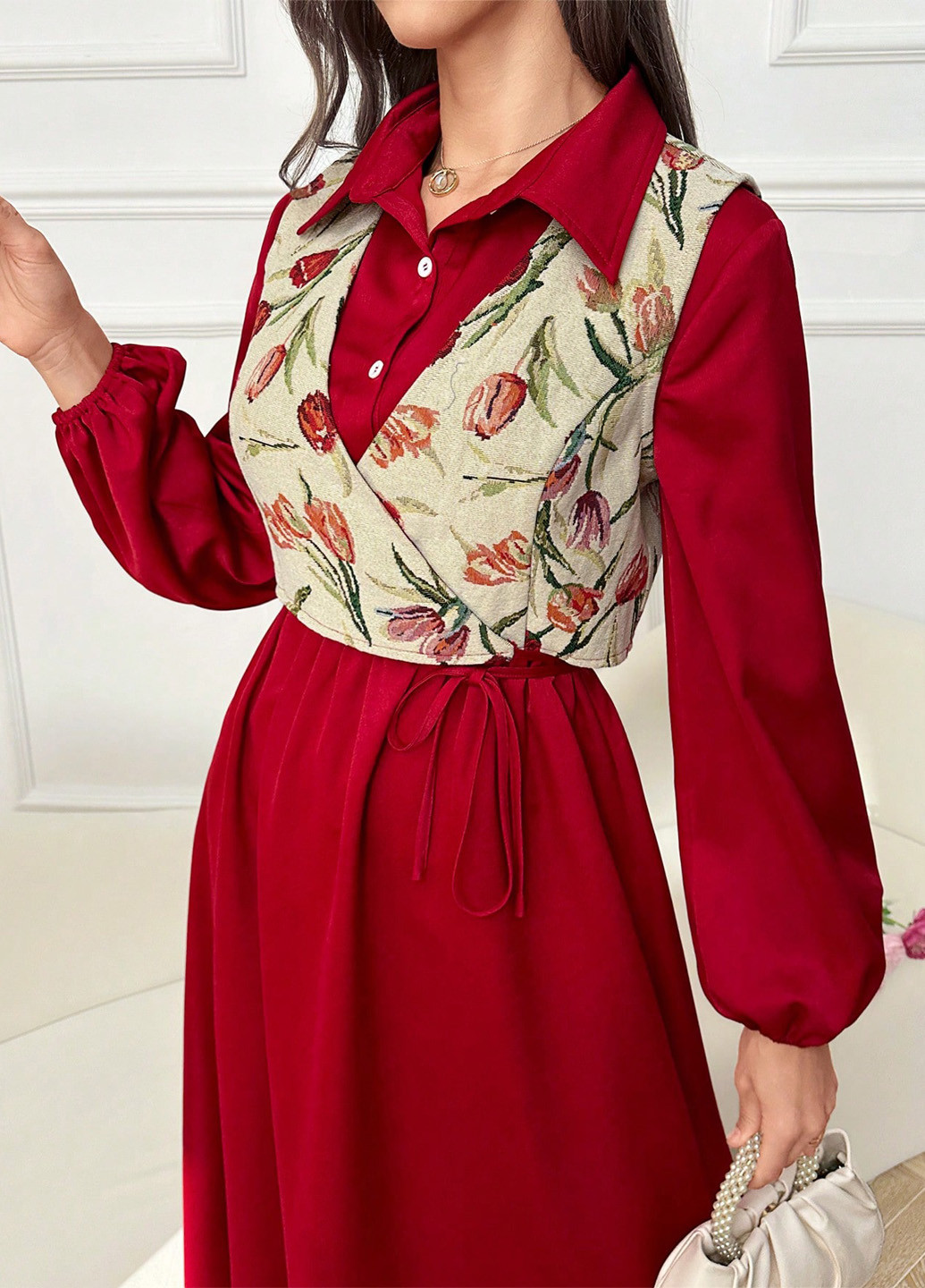 Червоний демісезонний комплект (жилет, сукня) SHEIN