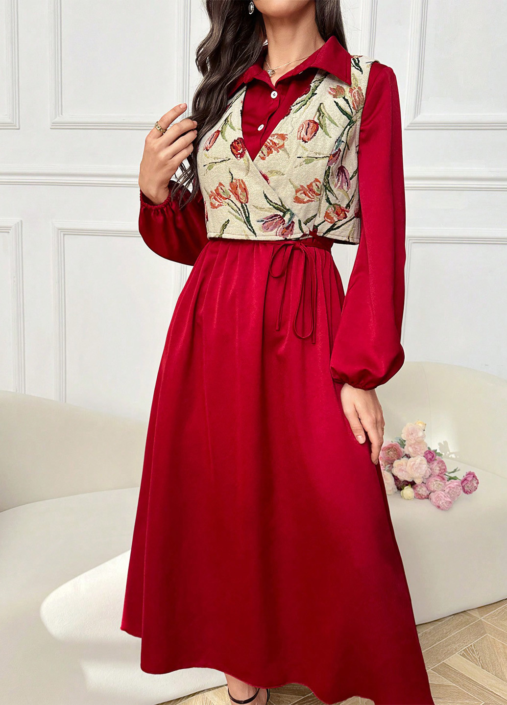 Червоний демісезонний комплект (жилет, сукня) SHEIN