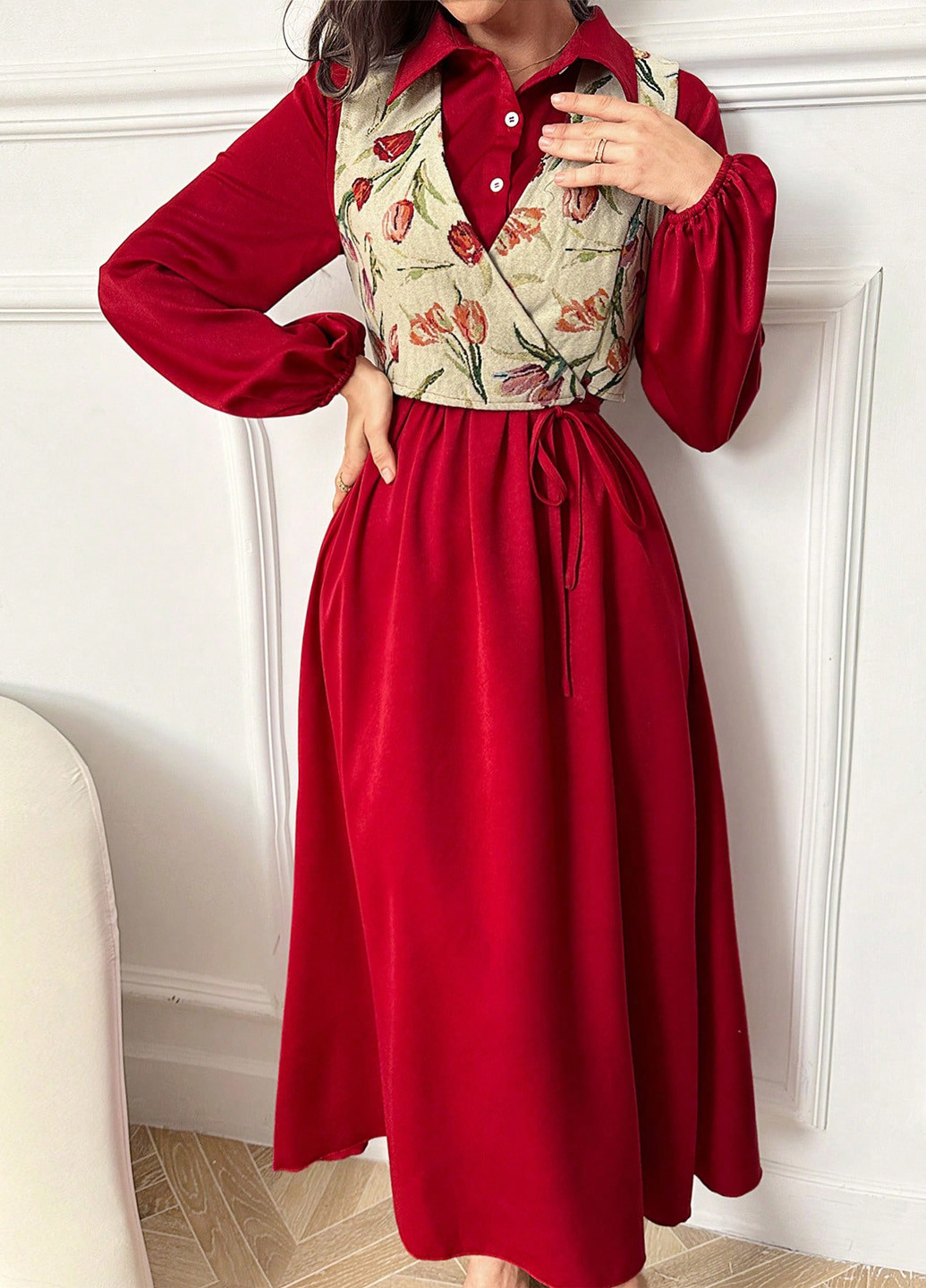 Червоний демісезонний комплект (жилет, сукня) SHEIN