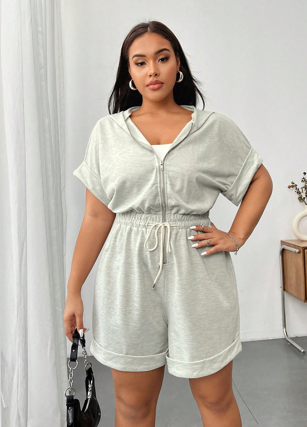 Комбінезон SHEIN комбінезон-шорти меланж світло-сірий кежуал поліестер