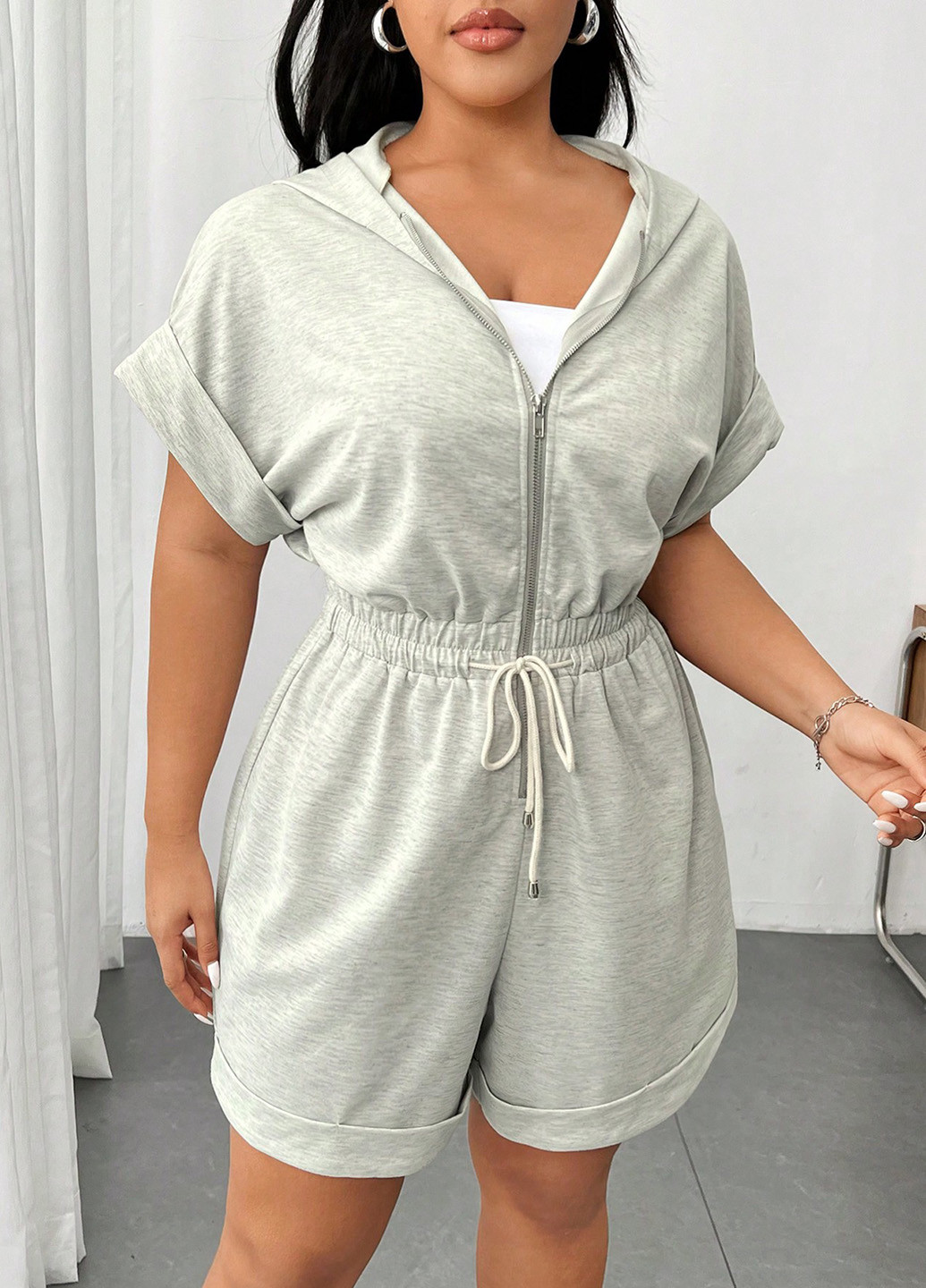 Комбінезон SHEIN комбінезон-шорти меланж світло-сірий кежуал поліестер