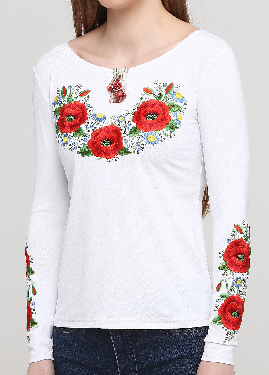 Женская вышитая футболка с длинным рукавом Маковый цвет Melanika (250206201)