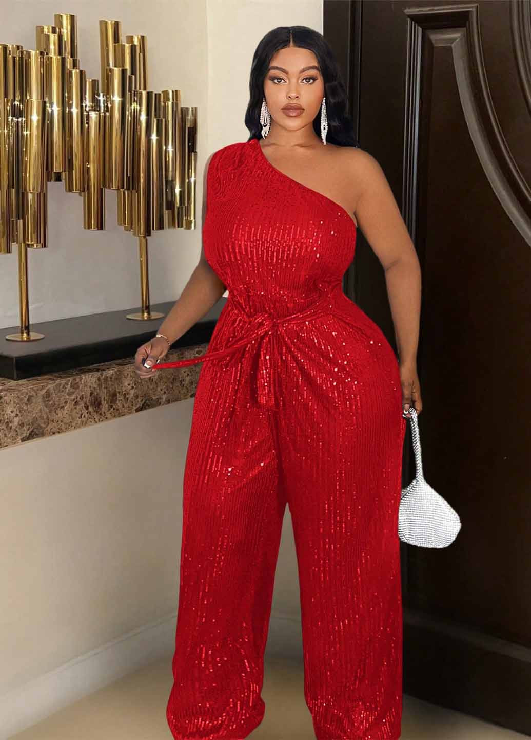 Комбинезон SHEIN комбинезон-брюки однотонный красный кэжуал полиэстер