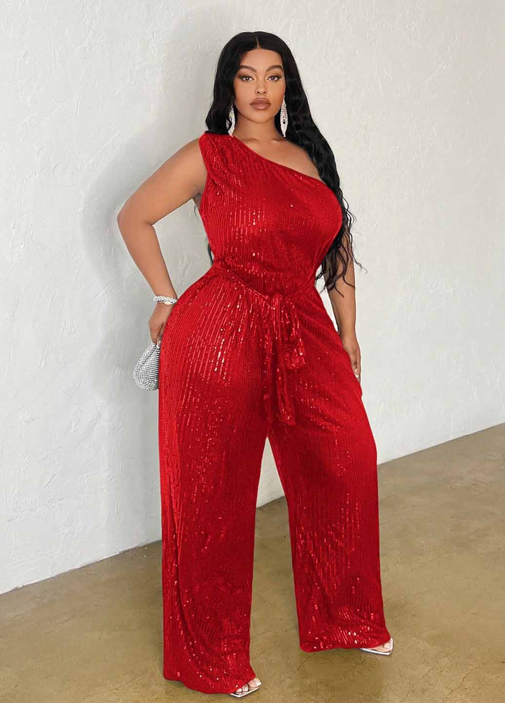 Комбинезон SHEIN комбинезон-брюки однотонный красный кэжуал полиэстер