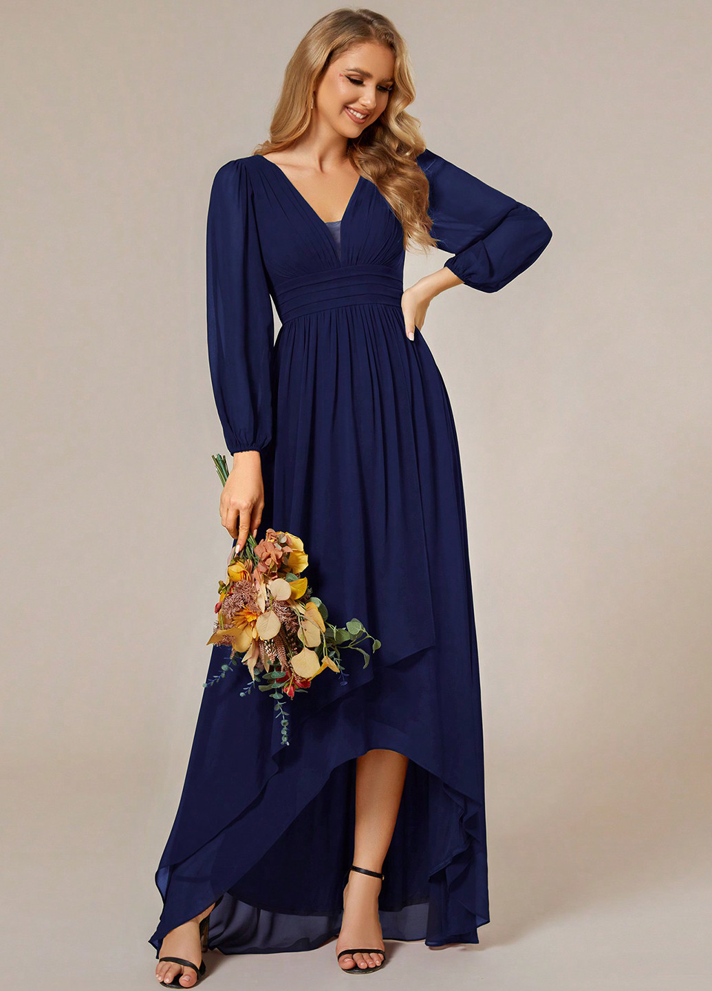 Темно-синее вечернее, кэжуал платье клеш SHEIN однотонное