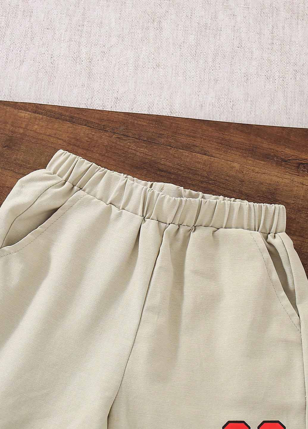 Світло-бежевий демісезонний костюм (сорочка, шорти) з шортами SHEIN