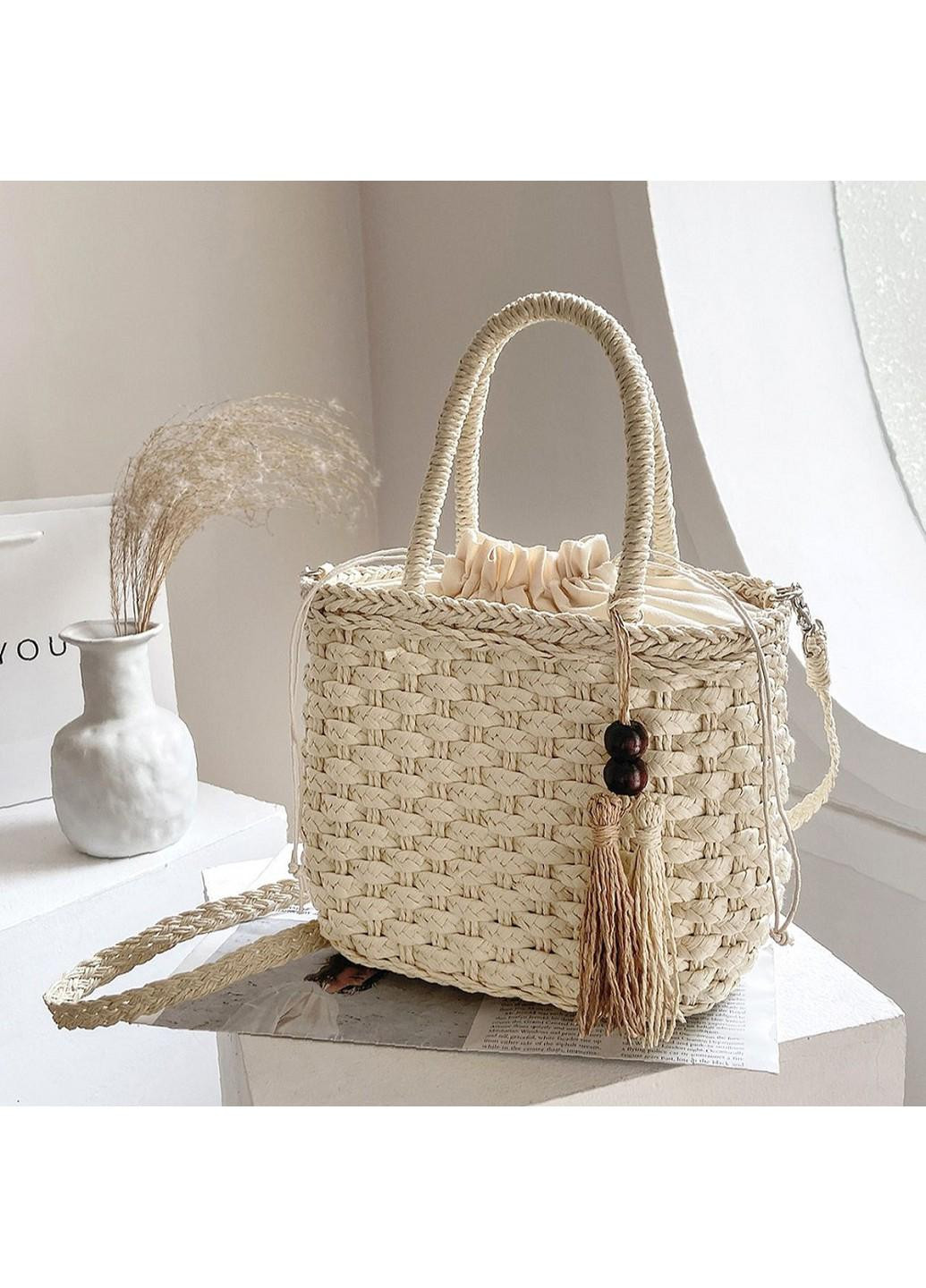 Плетеная из рафии сумочка-корзина с ремешком, светлая (je2805-5) No Brand (253352621)