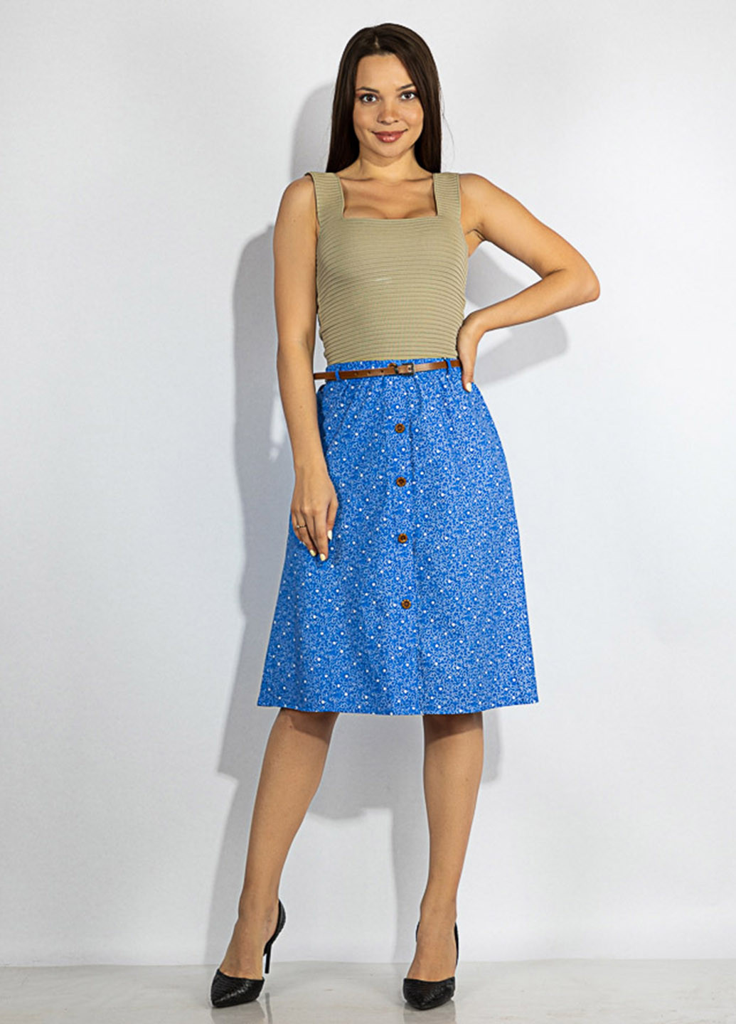 Светло-синяя кэжуал с рисунком юбка Time of Style