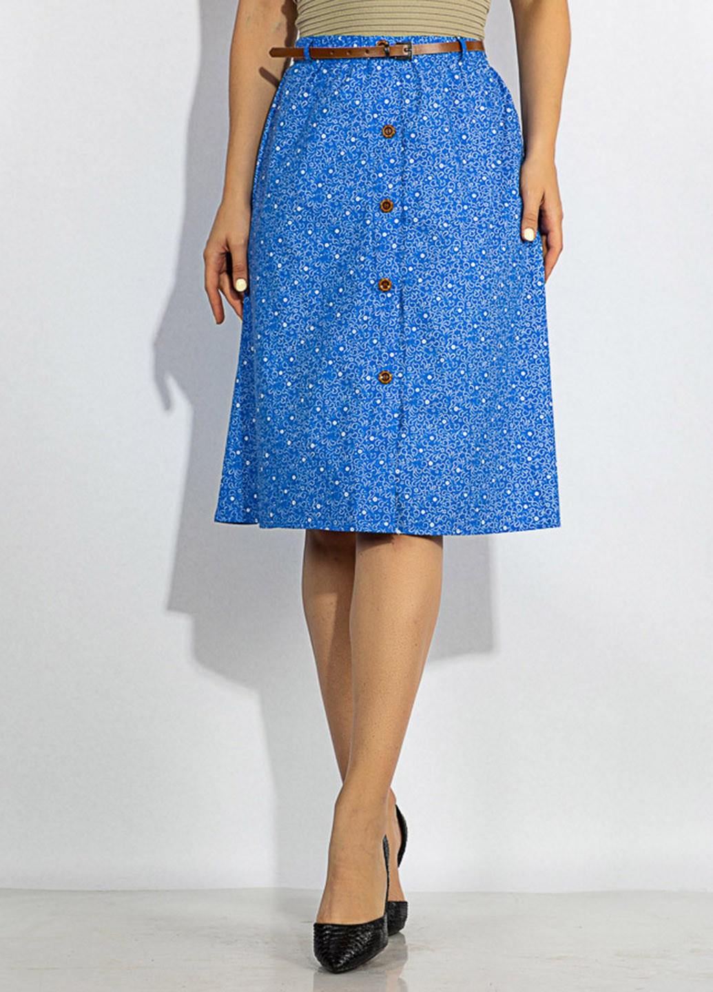 Светло-синяя кэжуал с рисунком юбка Time of Style