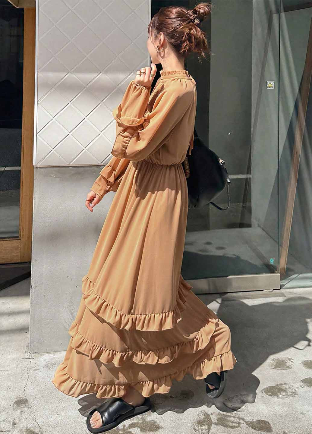 Песочное кэжуал платье SHEIN однотонное