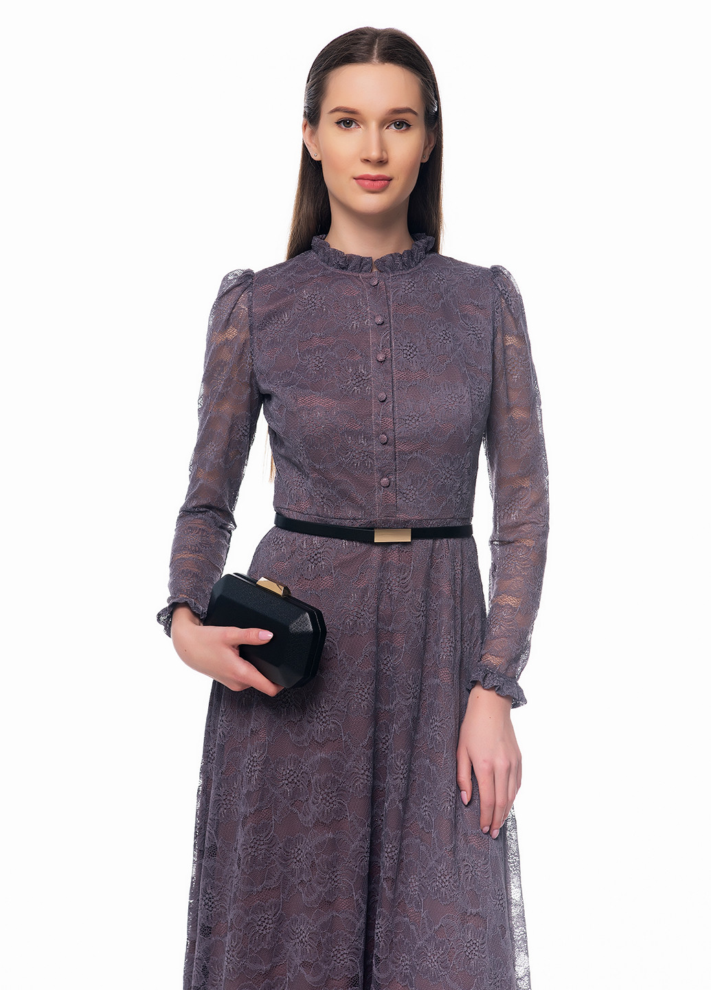 Темно-фиолетовое кэжуал платье а-силуэт GENEVIE однотонное