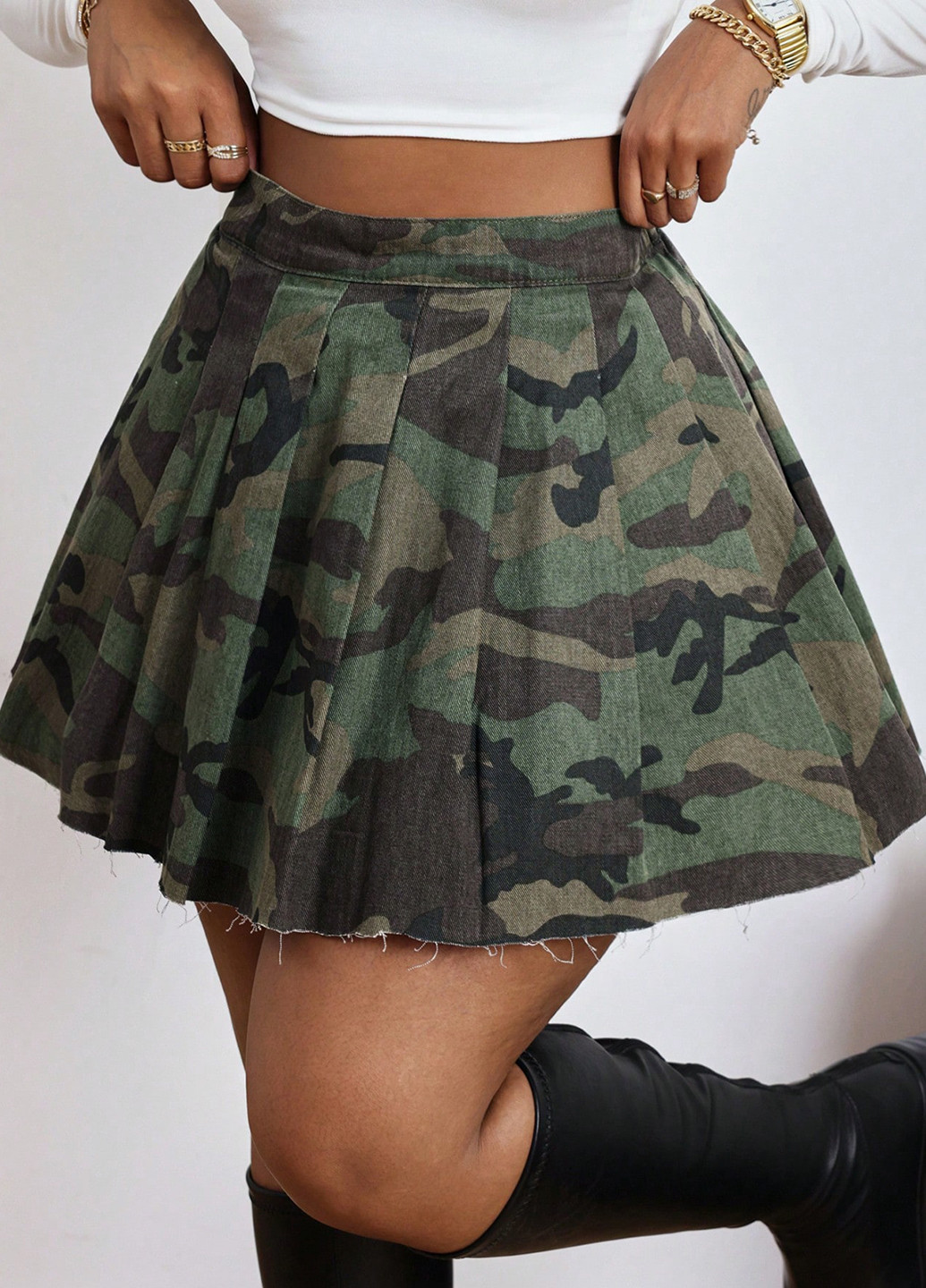 Разноцветная джинсовая, кэжуал камуфляжная юбка SHEIN плиссе