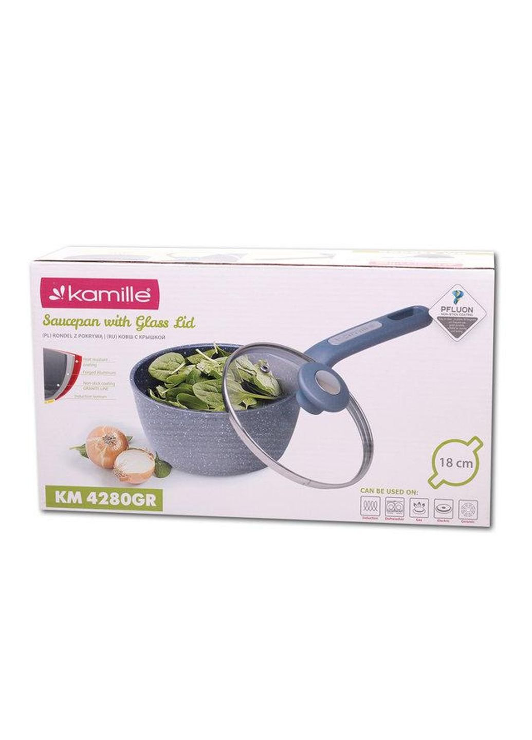 Ківш індукція з алюмінію Ø18см із антипригарним покриттям "граніт" 4280GR Kamille (253611752)