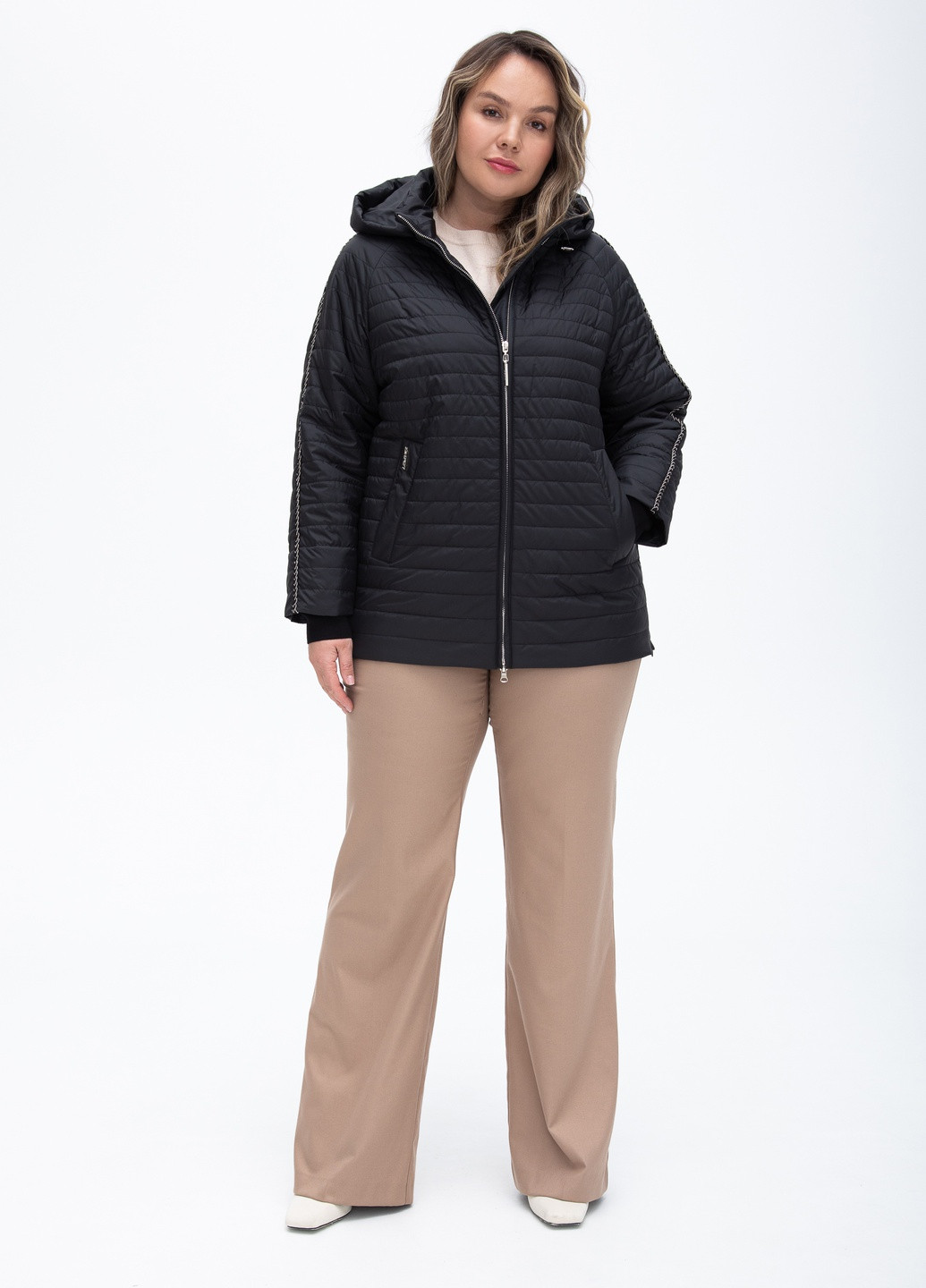 Чорна демісезонна жіноча демісезонна куртка великі розміри delfi бежева 2730622 Delfy