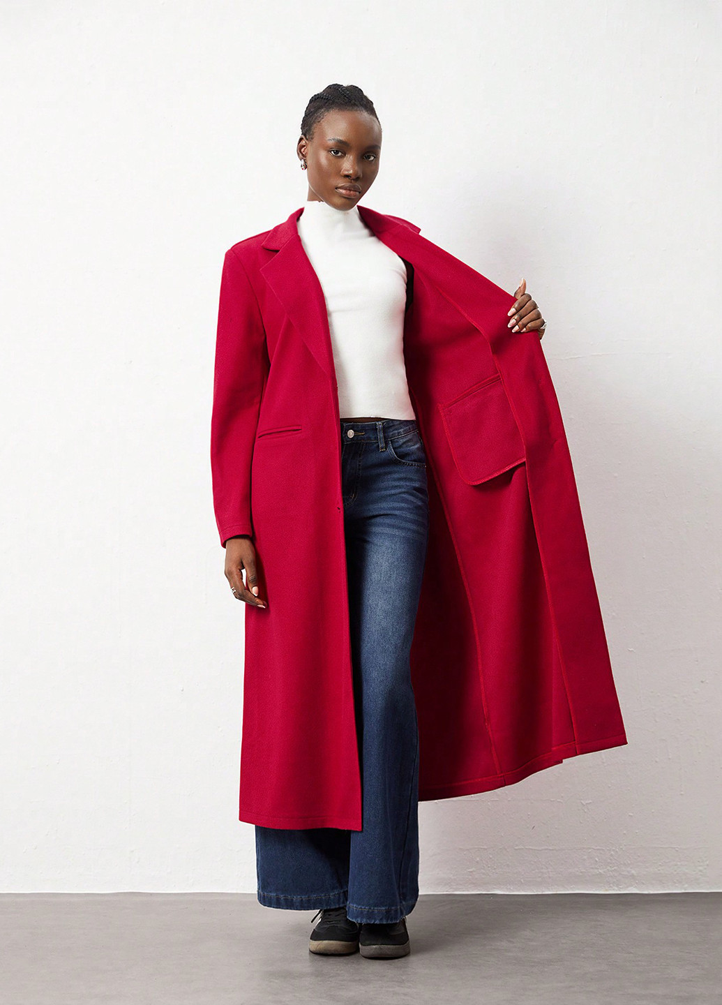 Темно-червоне демісезонне Пальто однобортне SHEIN