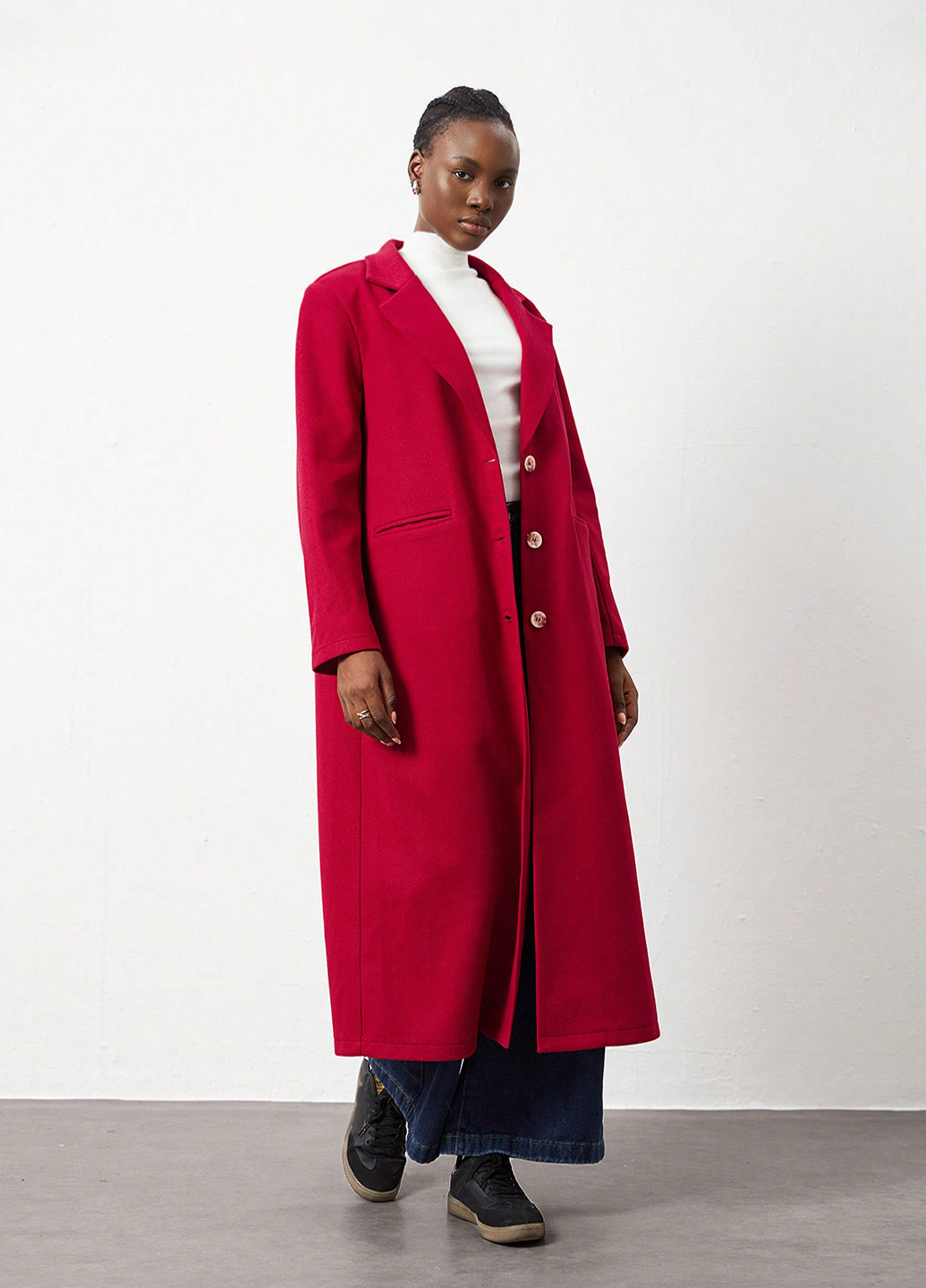 Темно-червоне демісезонне Пальто однобортне SHEIN