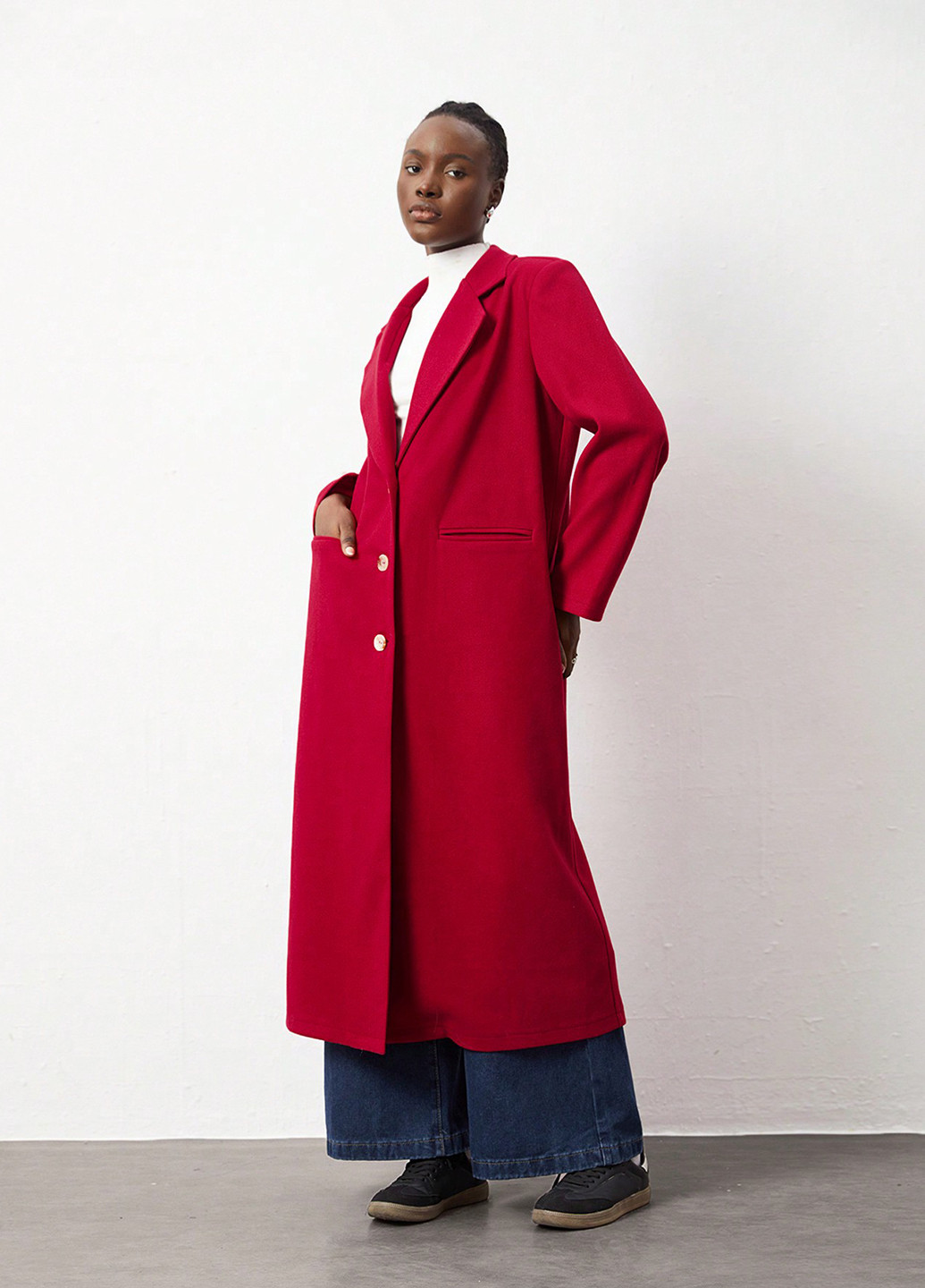 Темно-червоне демісезонне Пальто однобортне SHEIN