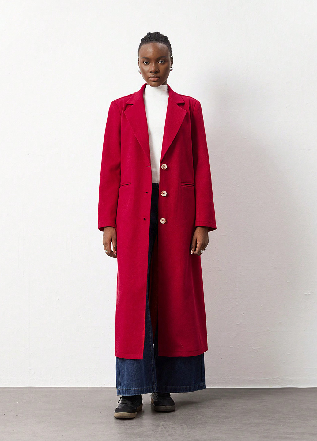Темно-червоне демісезонне Пальто однобортне SHEIN