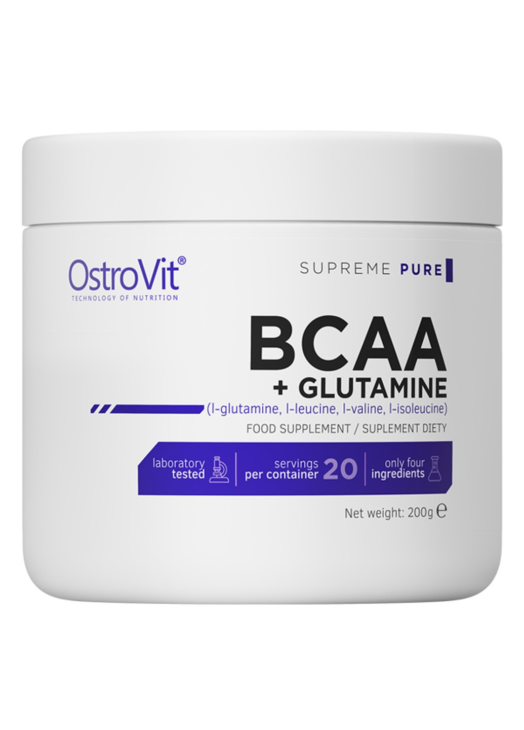БЦАА 100% BCAA+Glutamine (500 г) островит с глютамином pure Ostrovit (255362869)