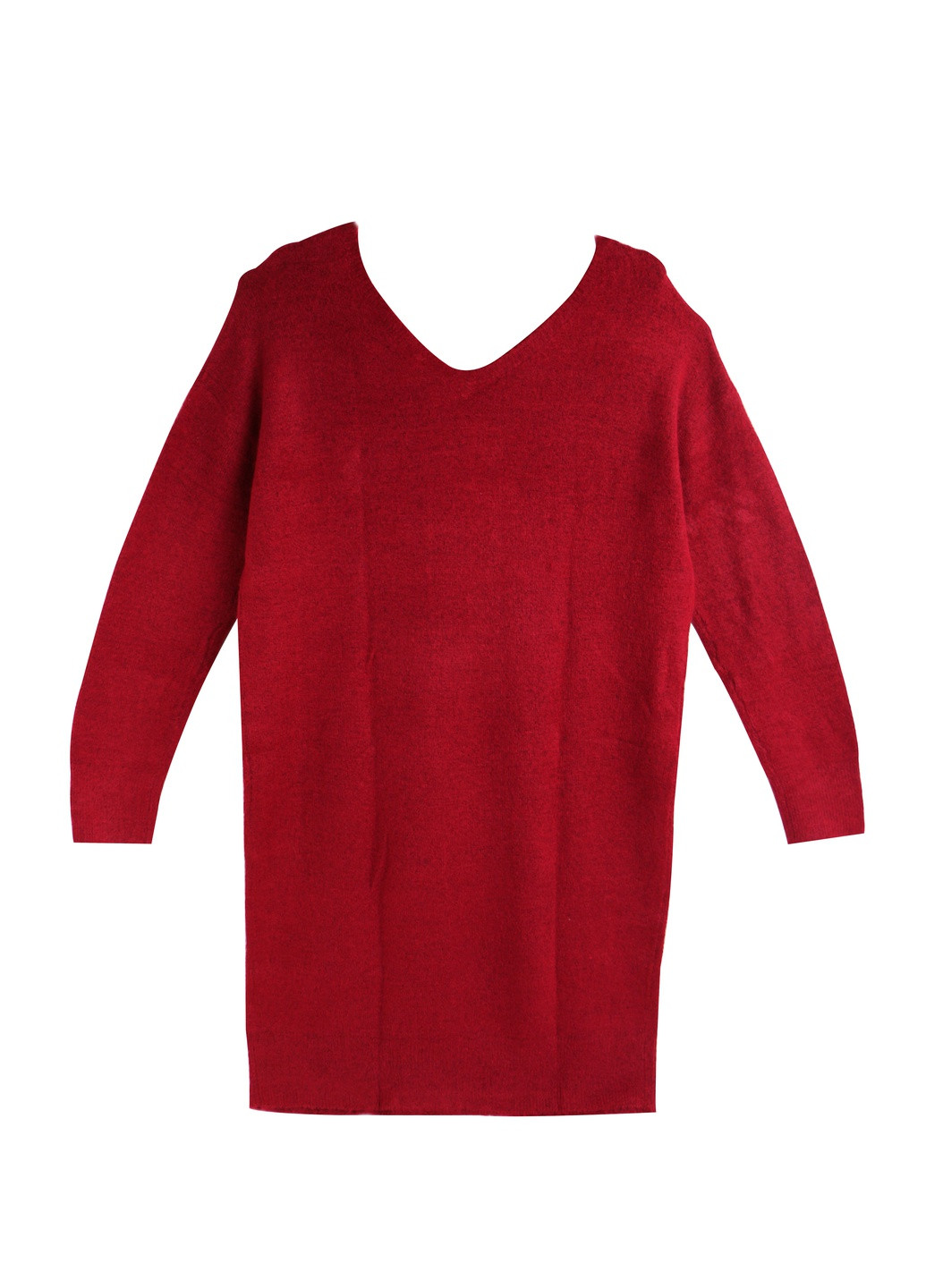 Красное кэжуал женское теплое платье - пуловер с стразами и вырезом на спине платье-свитер Esmara однотонное
