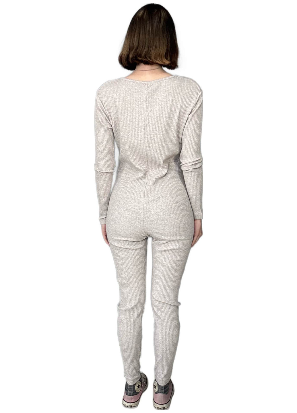 Комбінезон H&M комбінезон-брюки меланж сіро-бежевий кежуал бавовна, трикотаж