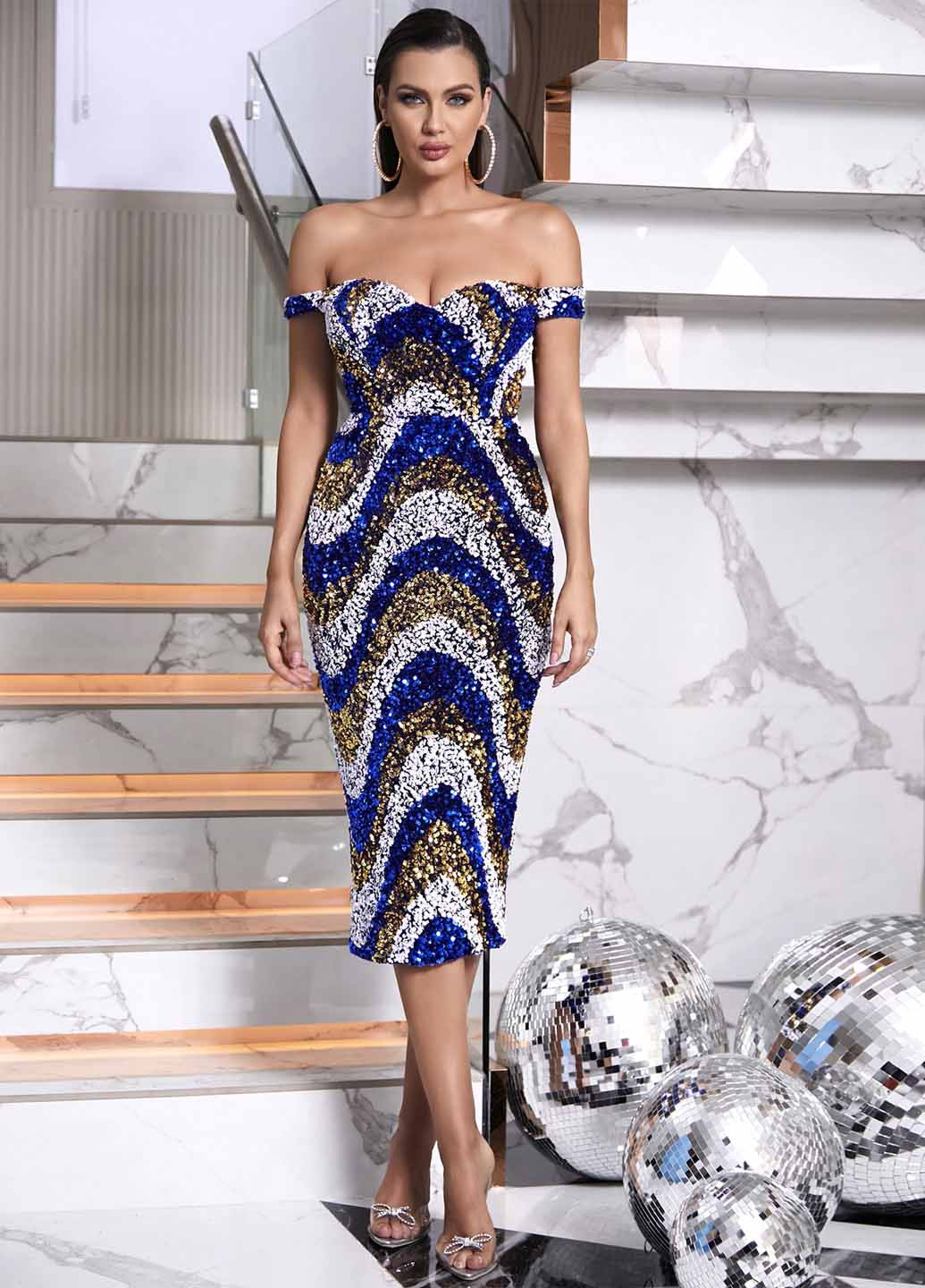 Комбінована святковий, коктейльна, вечірня сукня а-силует, з відкритими плечима, з відкритою спиною SHEIN в смужку