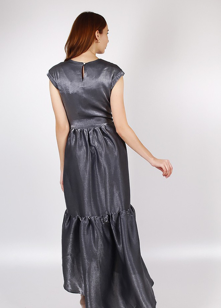 Серое кэжуал платье женское 2498 темно-серое колокол AAA однотонное