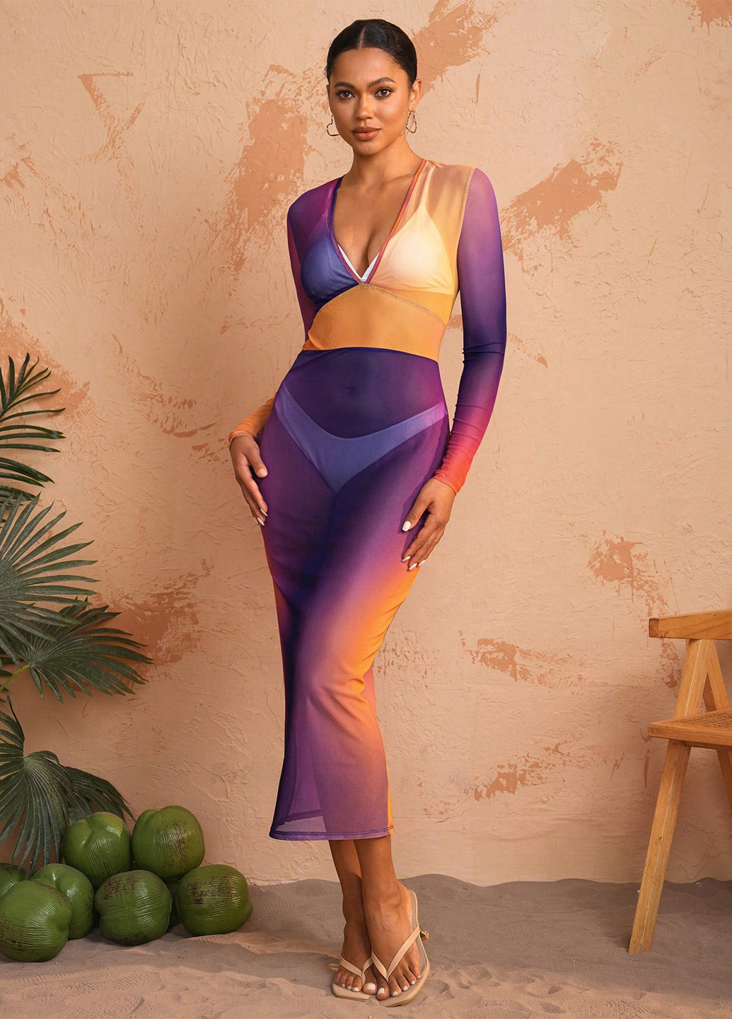 Комбінована пляжна сукня силуетна SHEIN з градієнтом