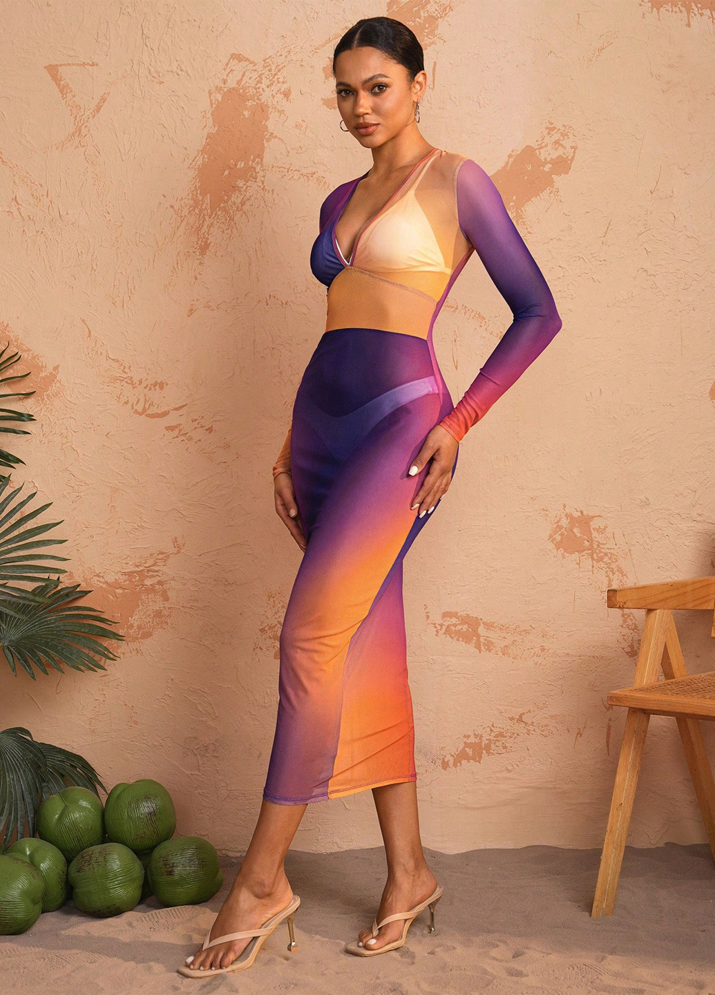 Комбінована пляжна сукня силуетна SHEIN з градієнтом