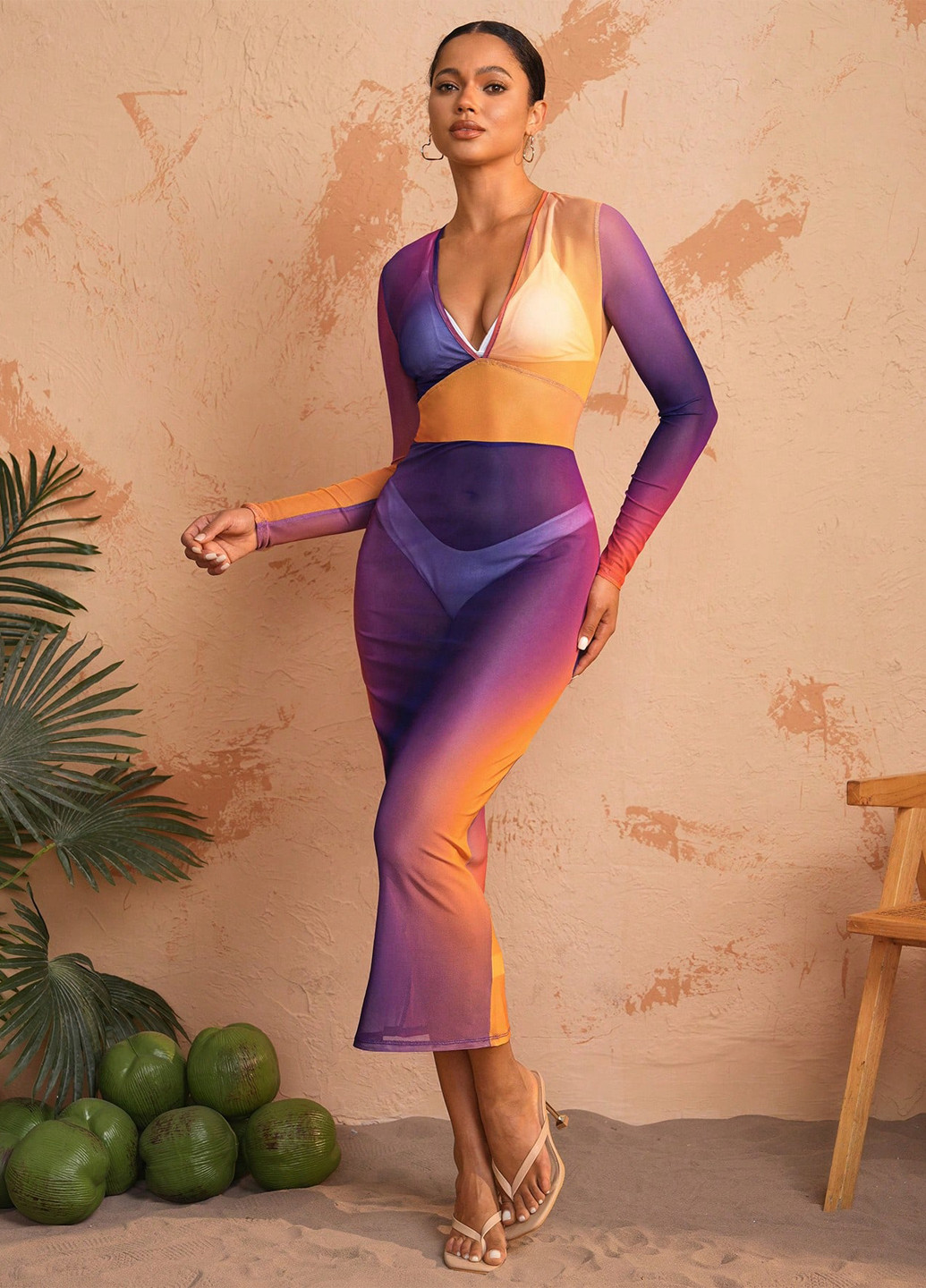 Комбінована пляжна сукня силуетна SHEIN з градієнтом