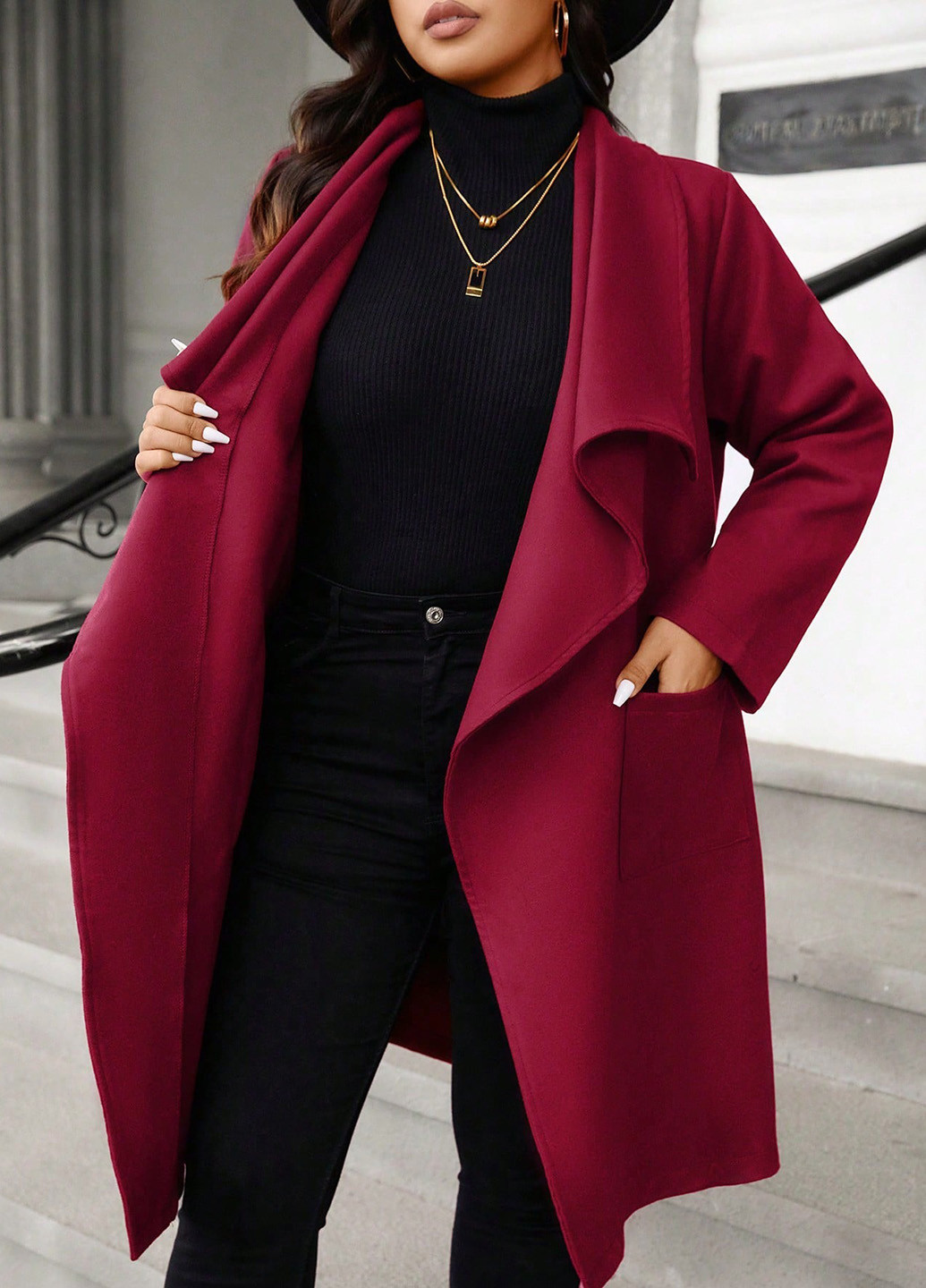 Бордове демісезонне Пальто оверсайз SHEIN