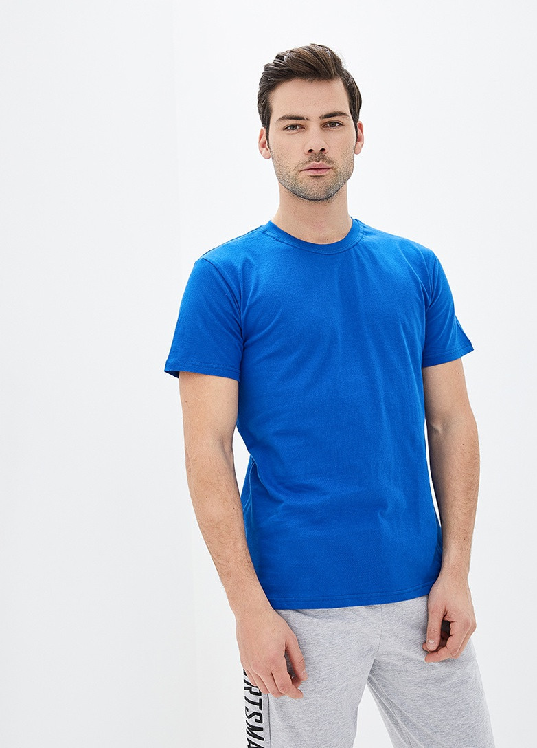 Синяя футболка мужская базовая с коротким рукавом Роза