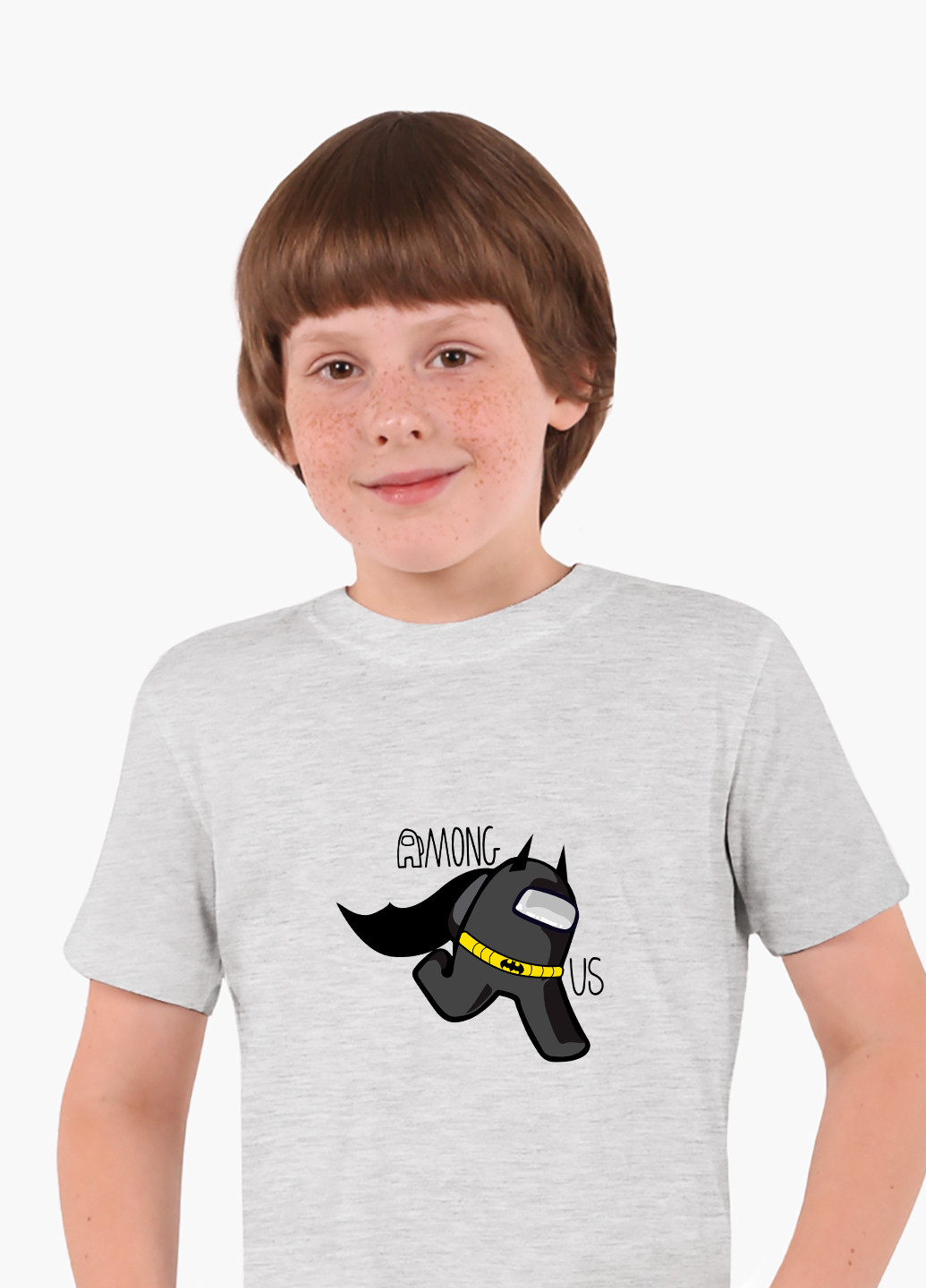 Светло-серая демисезонная футболка детская амонг ас бетмен бэтмен (among us batman)(9224-2430) MobiPrint