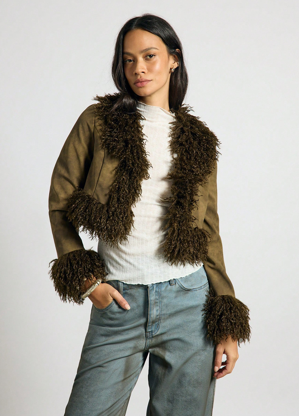 Комбинированное Кэжуал полупальто SHEIN однотонное