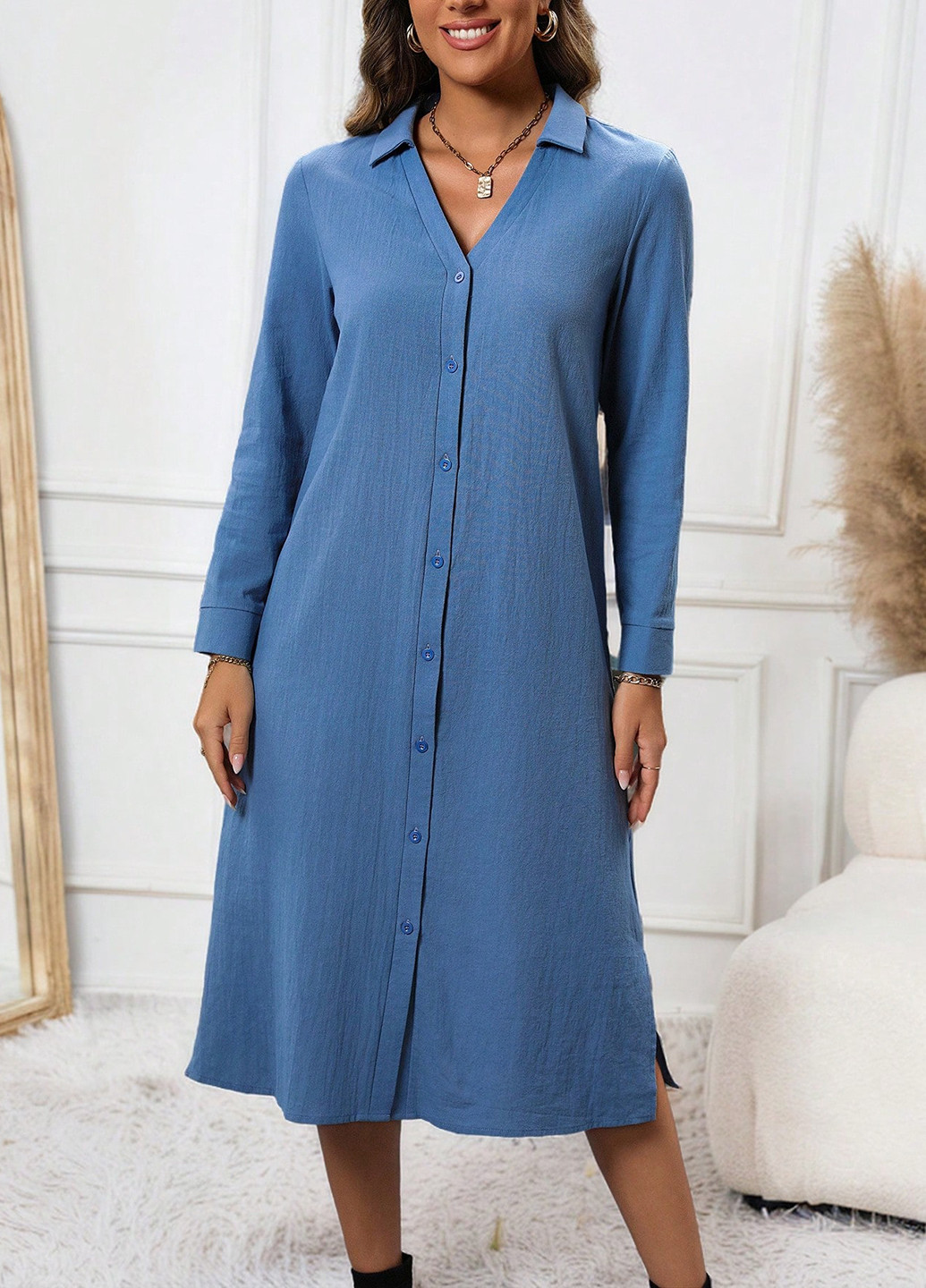 Світло-синя кежуал сукня сукня-сорочка SHEIN однотонна