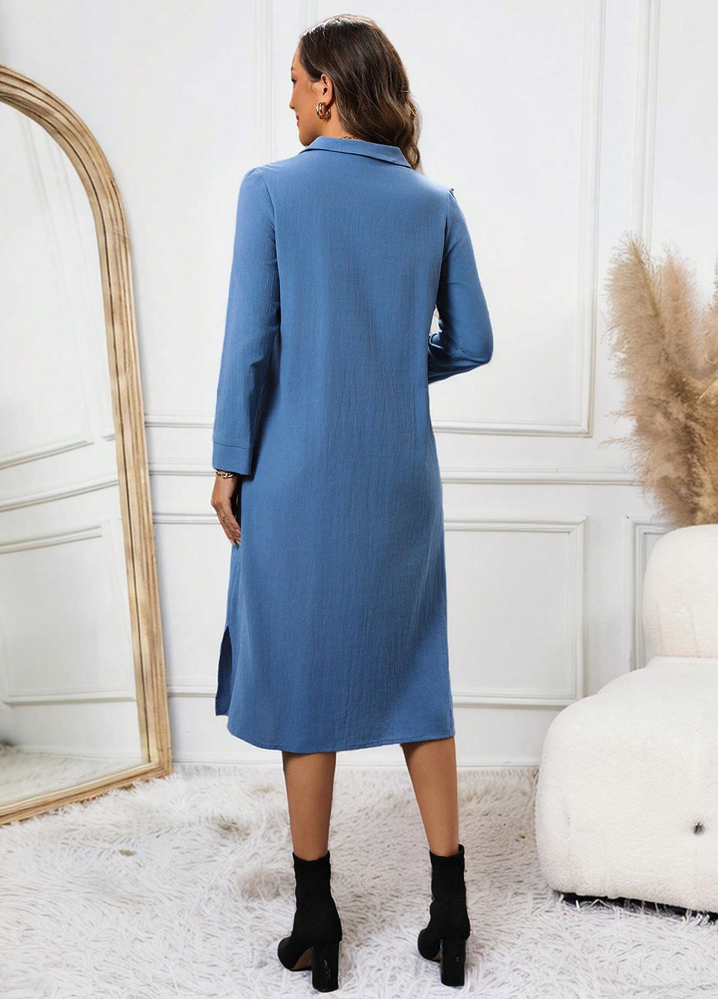 Світло-синя кежуал сукня сукня-сорочка SHEIN однотонна