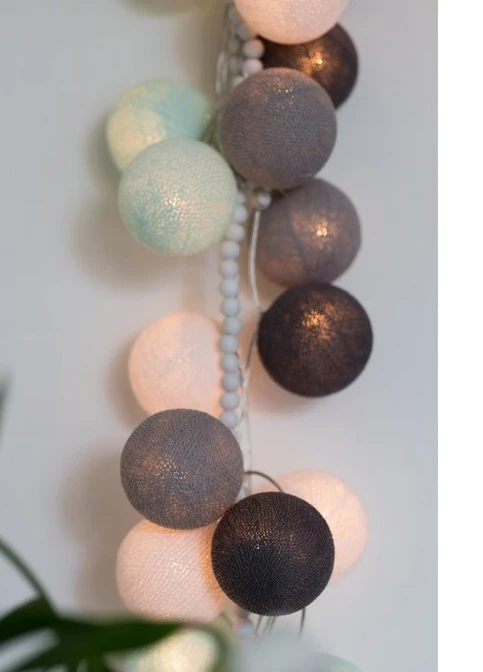 Гірлянда тайські ліхтарики CBL AQUA GREY 20 шт, 3.7 м Cotton Ball Lights 5145 (252643991)