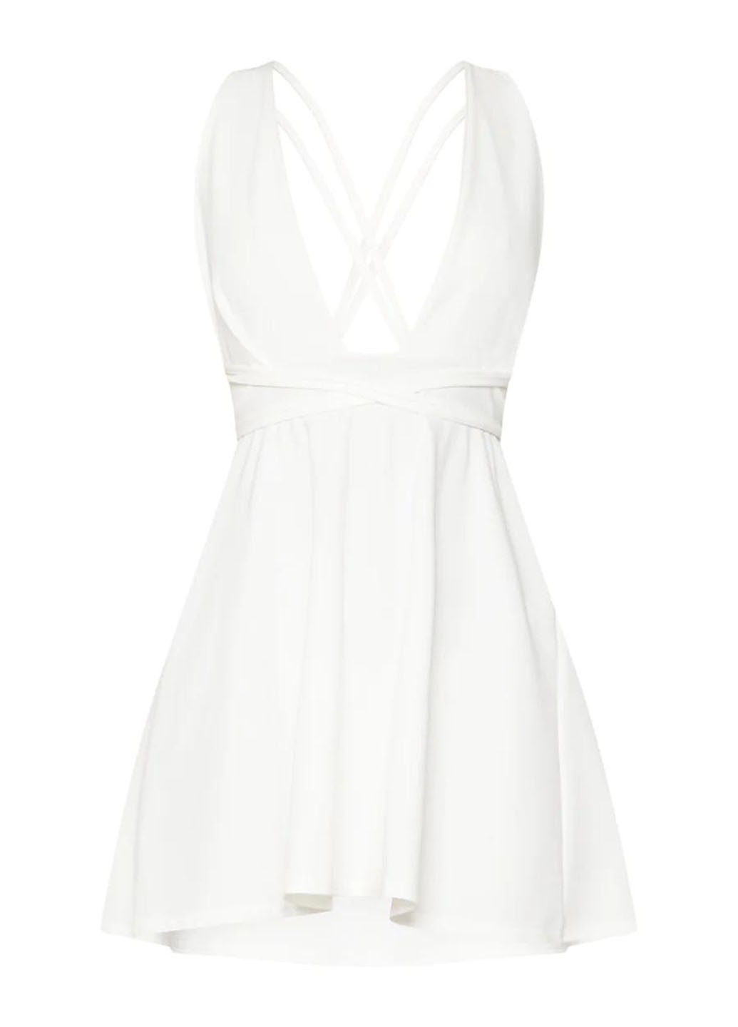 Белое кэжуал платье с открытой спиной, клеш PrettyLittleThing однотонное