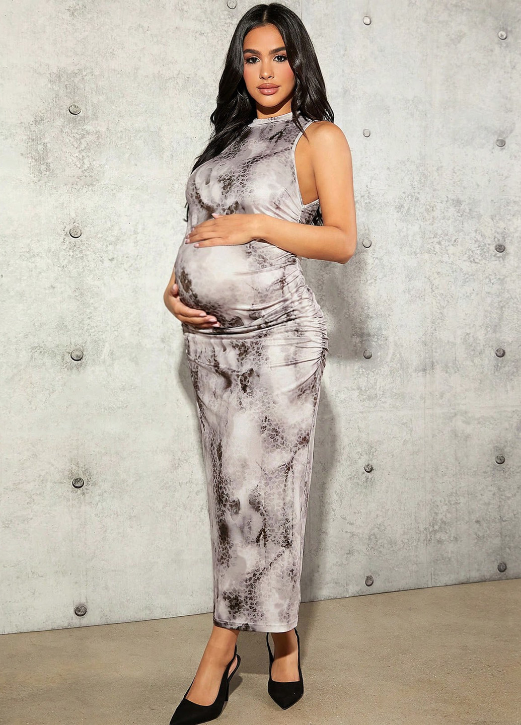 Сіра кежуал сукня для вагітних силуетна SHEIN з абстрактним візерунком