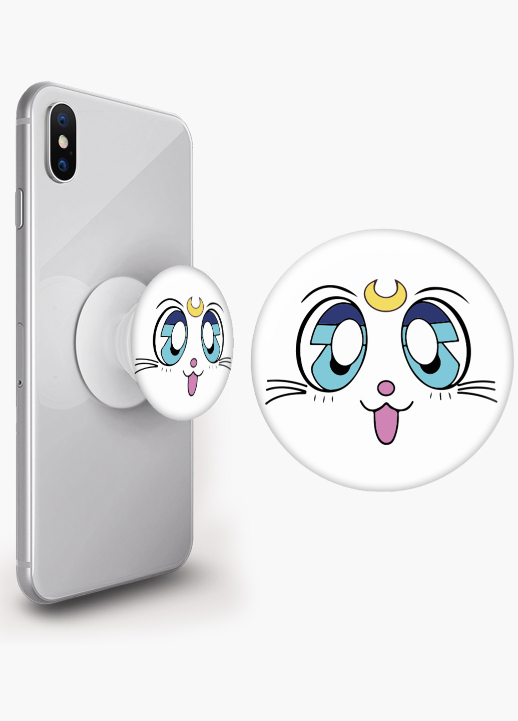 Попсокет (Popsockets) тримач для смартфону Місяць Кішка Сейлор Мун (anime Sailor Moon Cats) (8754-2921) Чорний MobiPrint (229014712)