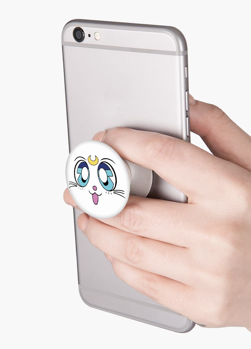 Попсокет (Popsockets) тримач для смартфону Місяць Кішка Сейлор Мун (anime Sailor Moon Cats) (8754-2921) Чорний MobiPrint (229014712)